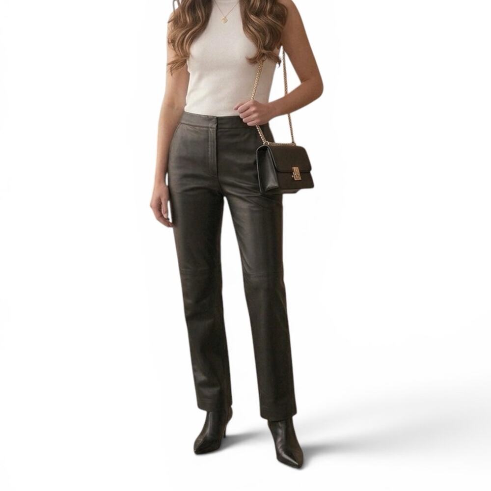 Malo Italian leather high rise straight leg trousers women's size IT 44
